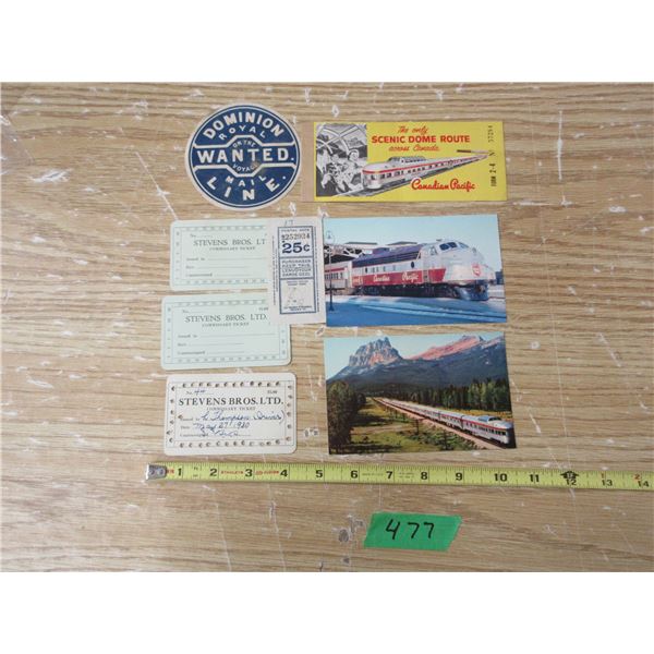 Dominion Royal Decal Mail Line, Canadian Pacific Post Cards , and Ticket Stub Mis