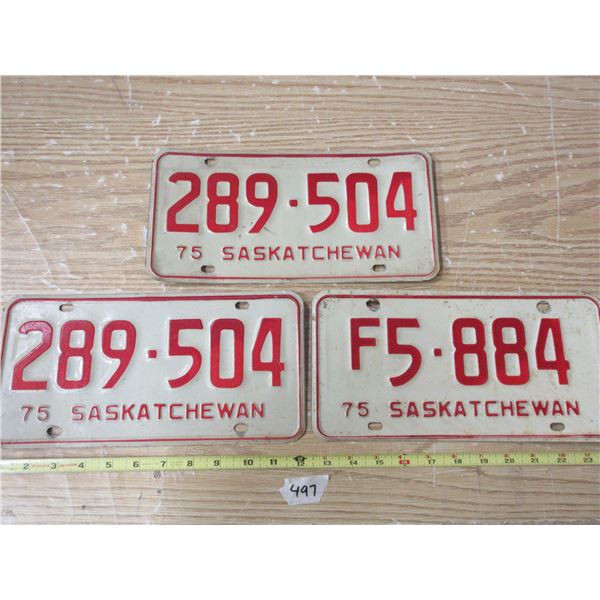 (3) 1975 Sask License Plates