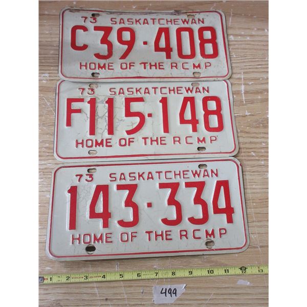(3) 1973 Sask License Plates