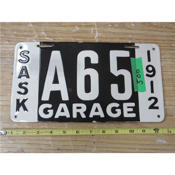 1912 Sask Garage Enamel License Plate (Copy)