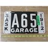 Image 1 : 1912 Sask Garage Enamel License Plate (Copy)