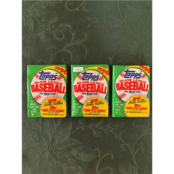 1990 Topps Baseball Wax Packs (3 Unopened Packs)