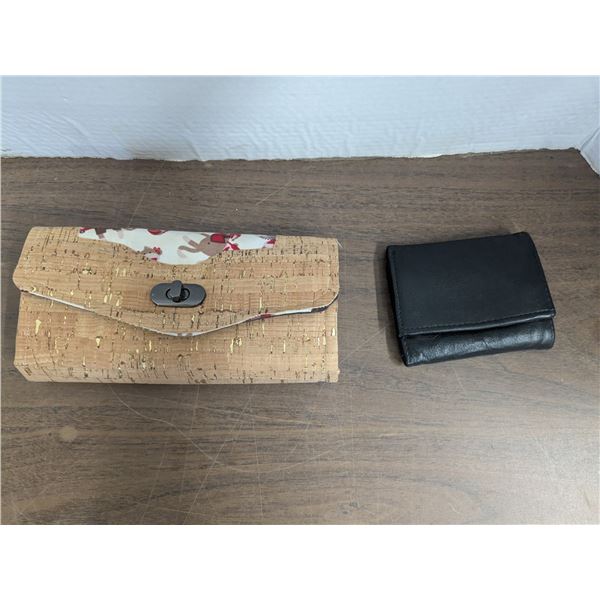 Mens black leather wallet and Ladies bamboo wallet