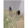 Image 4 : Mixed glass- salt and pepper shakers, green service tray with no base or handle, etc.