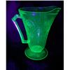 Image 1 : Vintage Uranium Glass pitcher, 7" tall, depression glass,