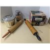 Image 1 : Kitchenware, pudding steamer, rolling pins, cookie cutters, scale