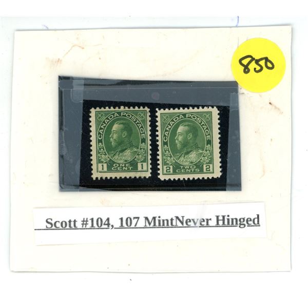 Canada Stamps Scott #104 & #107 Mint Never Hinged