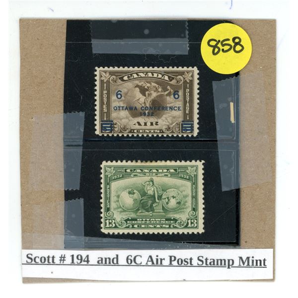 Canada Stamp - Scott #194 and 6C Air Post Stamp Mint