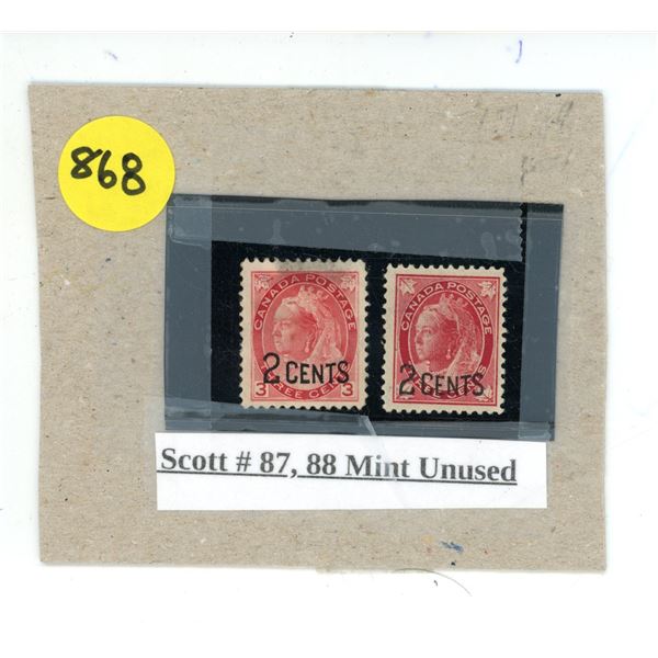 (2) Canada Stamps - Scott #87 & #88 Mint Unused