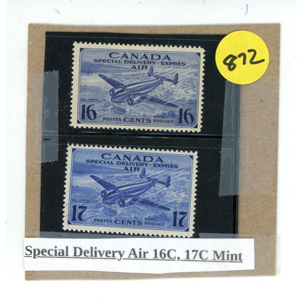 (2) Canada Stamps - Special Delivery Air 16C & 17C Mint