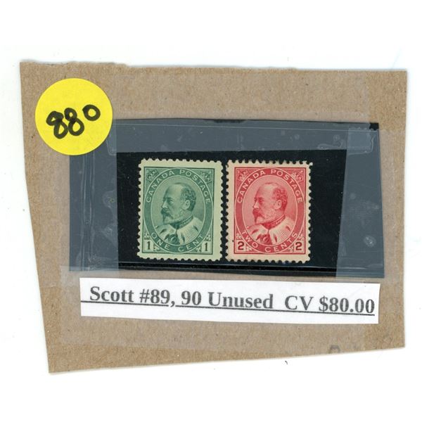 (2) Canada Stamps - Scott #89 & #90 Unused CV $80.00