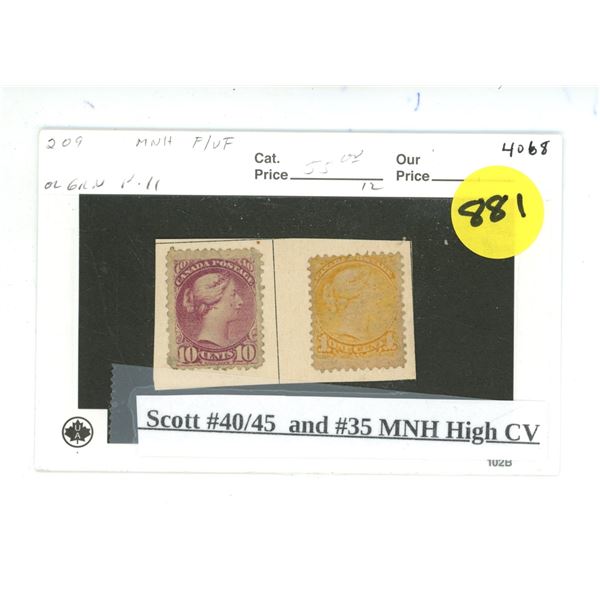 (2) Canada Stamps - Scott #40/45 and #35 MNH High CV