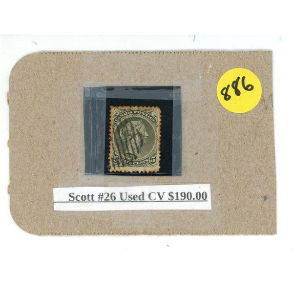 Canada Stamp - Scott #26 Used CV $190.00