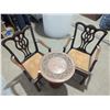 Image 1 : 19.5" round carved table, with 2 wooden chairs