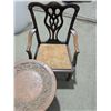 Image 2 : 19.5" round carved table, with 2 wooden chairs