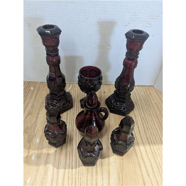 Red glass tableware set