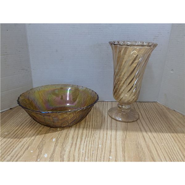 Amber/brown glass bowl and vase