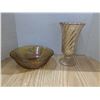 Image 1 : Amber/brown glass bowl and vase