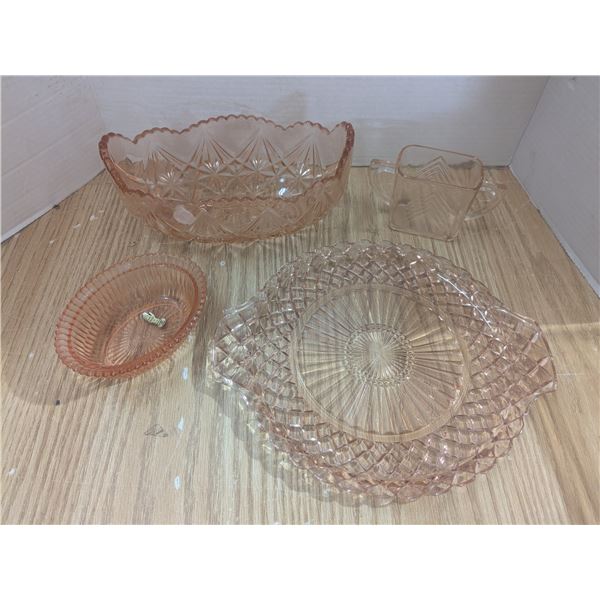Pink depression style glass dishes