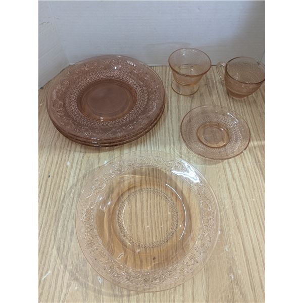 Vintage pink depression glass plates