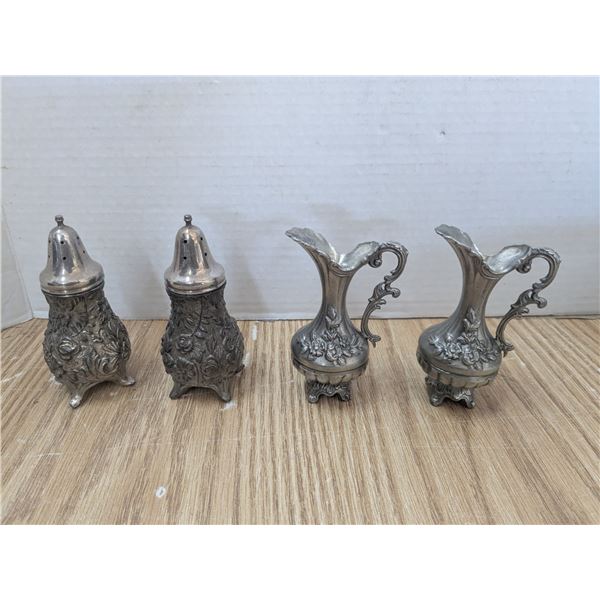 Metal creamers and salt and pepper shaker set