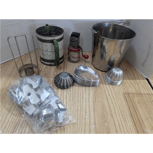 Pail of vintage kitchenware