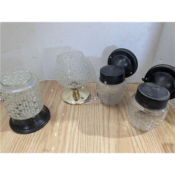 4 vintage glass light fixtures