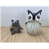 Image 1 : 2 colored glass sculptures, bear and owl