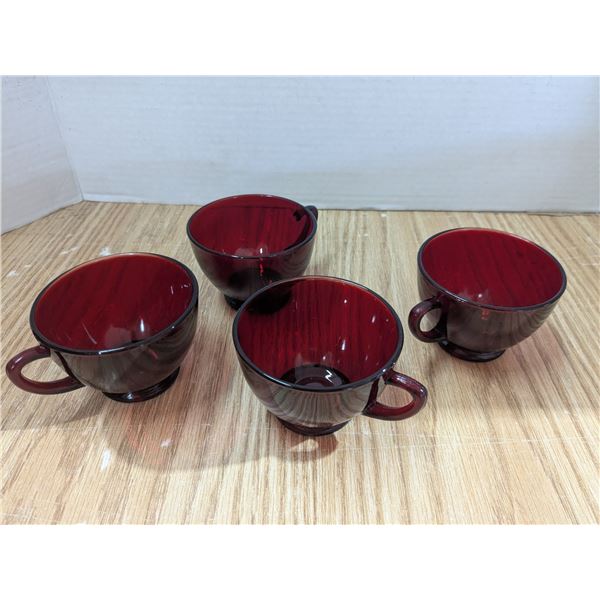 4 redglass teac cups