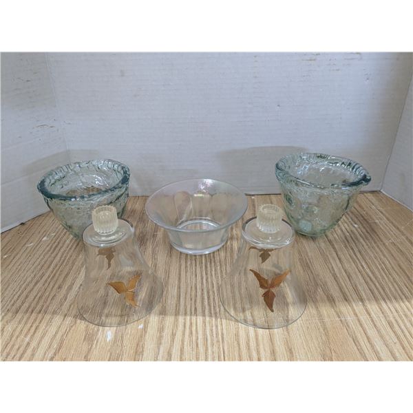 Glass bowl and candle holders