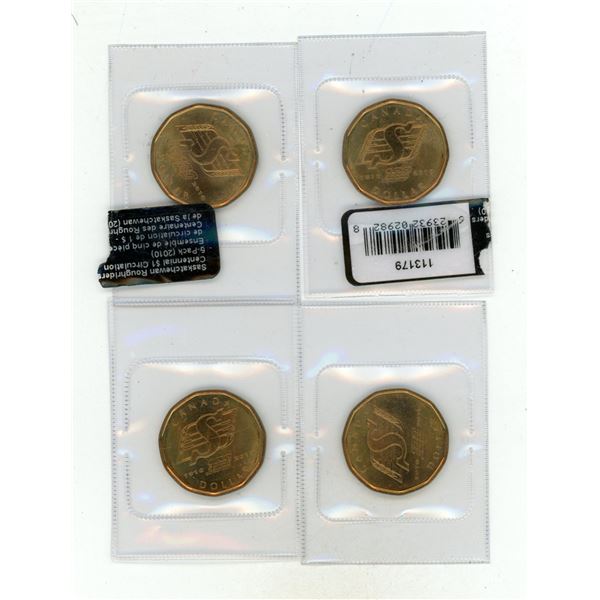 (4) 2010 Canadian $1 Saskatchewan Roughriders Centennial commemorative Coin (In Original Plastic Pac