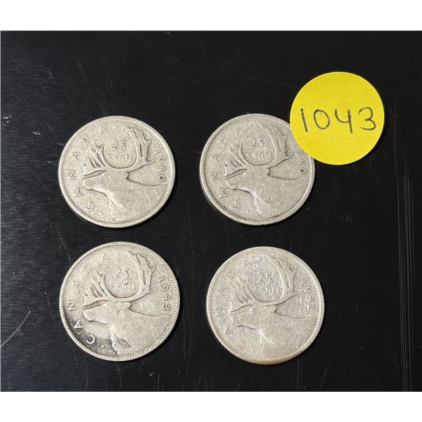 (2) 1940, 1942, 1943 Canada Silver 25 Cents.