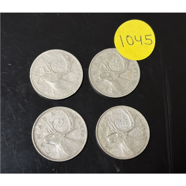 (2) 1949 and (2) 1950 Canada Silver 25 Cents.