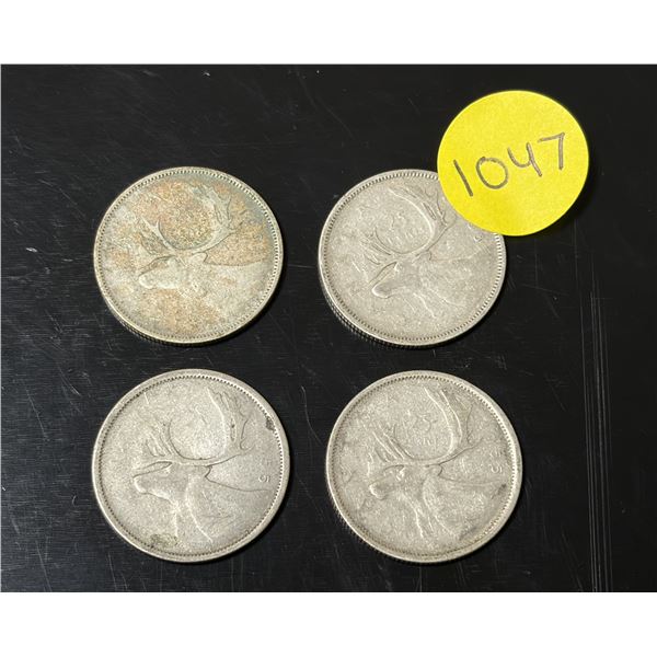 (2) 1953 and (2) 1955 Canada Silver 25 Cents.