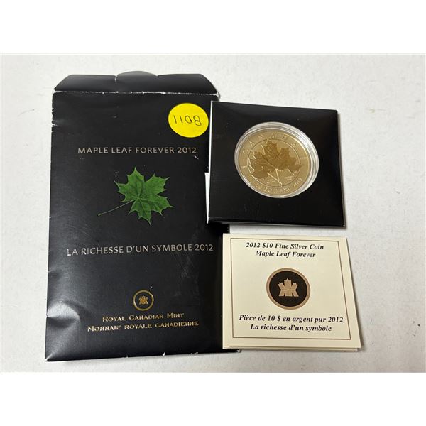 2012 Canada $10 'Maple Leaf Forever' 1/2 oz Fine Silver Coin.