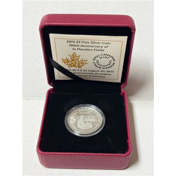 2015 Canada $3 Fine Silver Coin commemorating the 100th Anniversary of In Flanders Fields, struck in