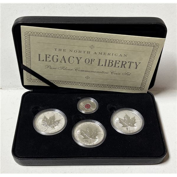 Legacy of Liberty Pure Silver Commemorative Coin Set, featuring three 1 oz silver maple leaf coins w