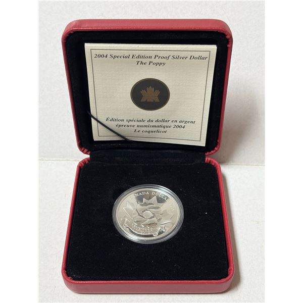 2004 Special Edition Proof Silver Dollar - The Poppy issued by the Royal Canadian Mint.