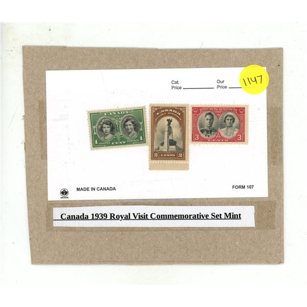 1939 Royal Visit Commemorative Set features three mint stamps.