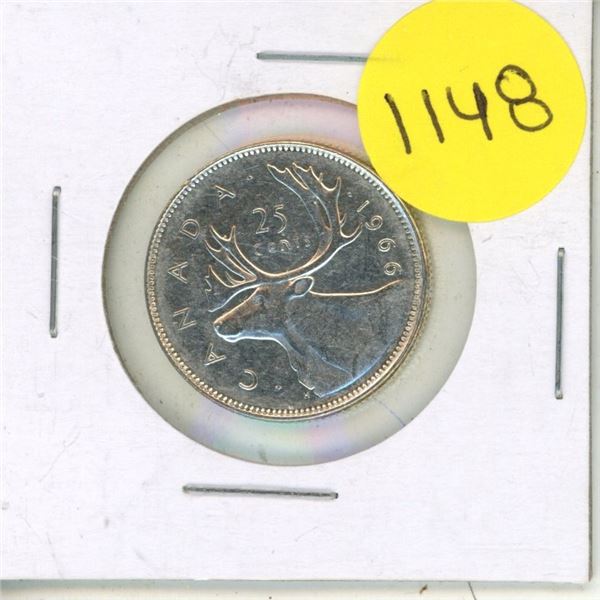 1966 Canada Silver 25 Cents.