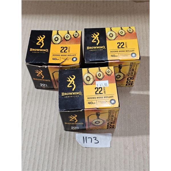 (3) Browning BPR Performance .22 LR Round Nose Ammo (2 Full, 1 Mostly Full) **PAL REQUIRED**