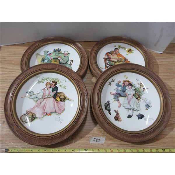 (4) Norman Rockwell Decortaive Plates in Wooden Frame