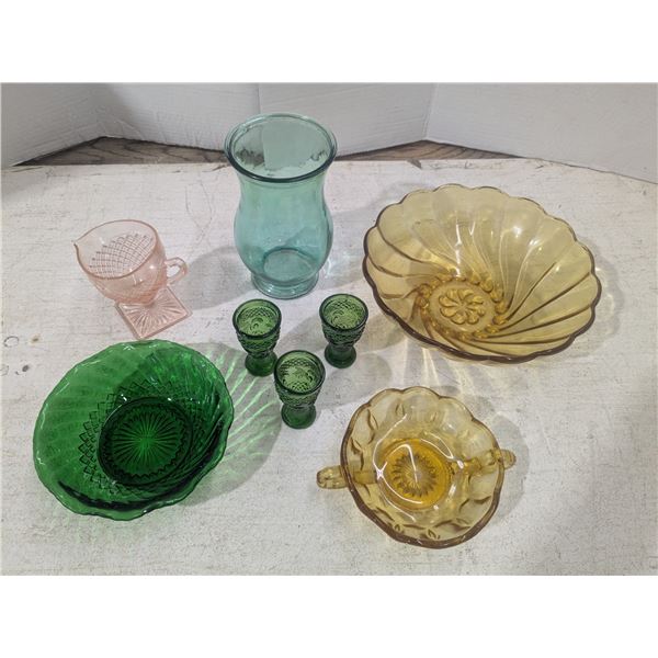 Colored glass dishes lot