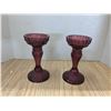 Image 1 : 2 red glass candle holders