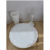 Image 1 : White glass vases and cake platter