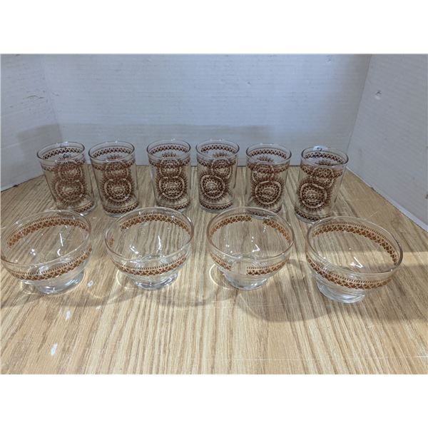 Vintage glass, Mandella pattern, tumblers and bowls