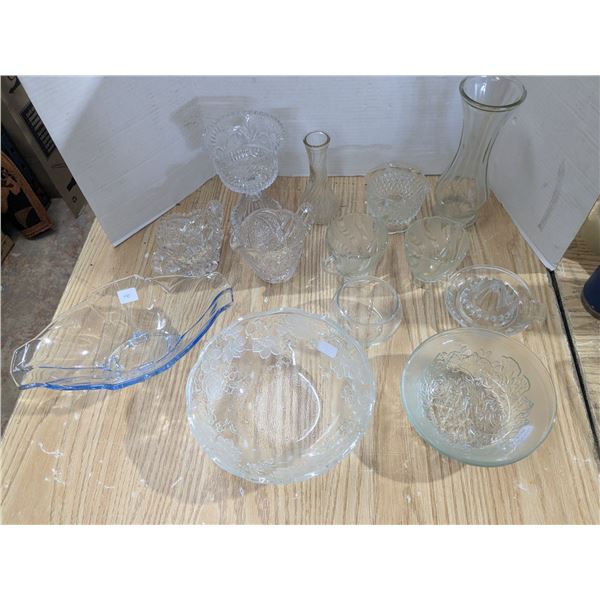 Clear glass, dishes, vases, etc