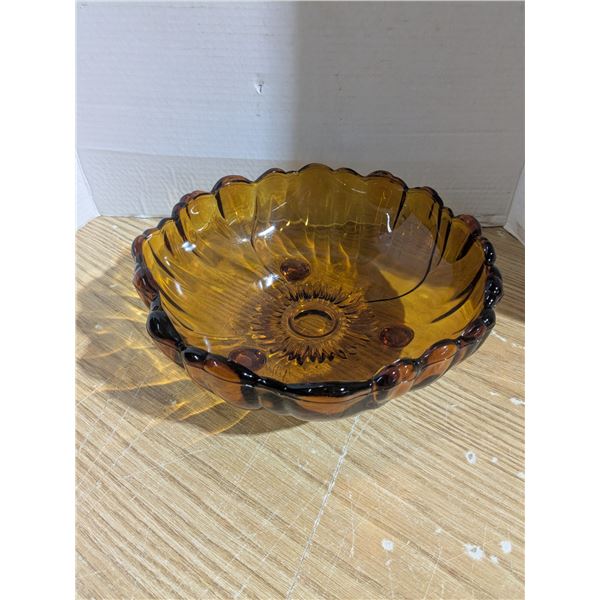 Amber/brown glass fruit bowl, 11"