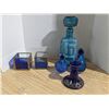 Image 1 : Blue glass, candle holders and bottles