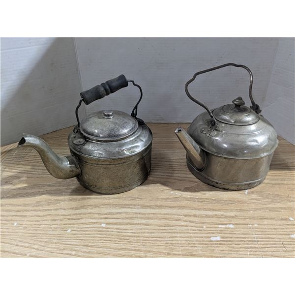 2 vintage metal stovetop kettles